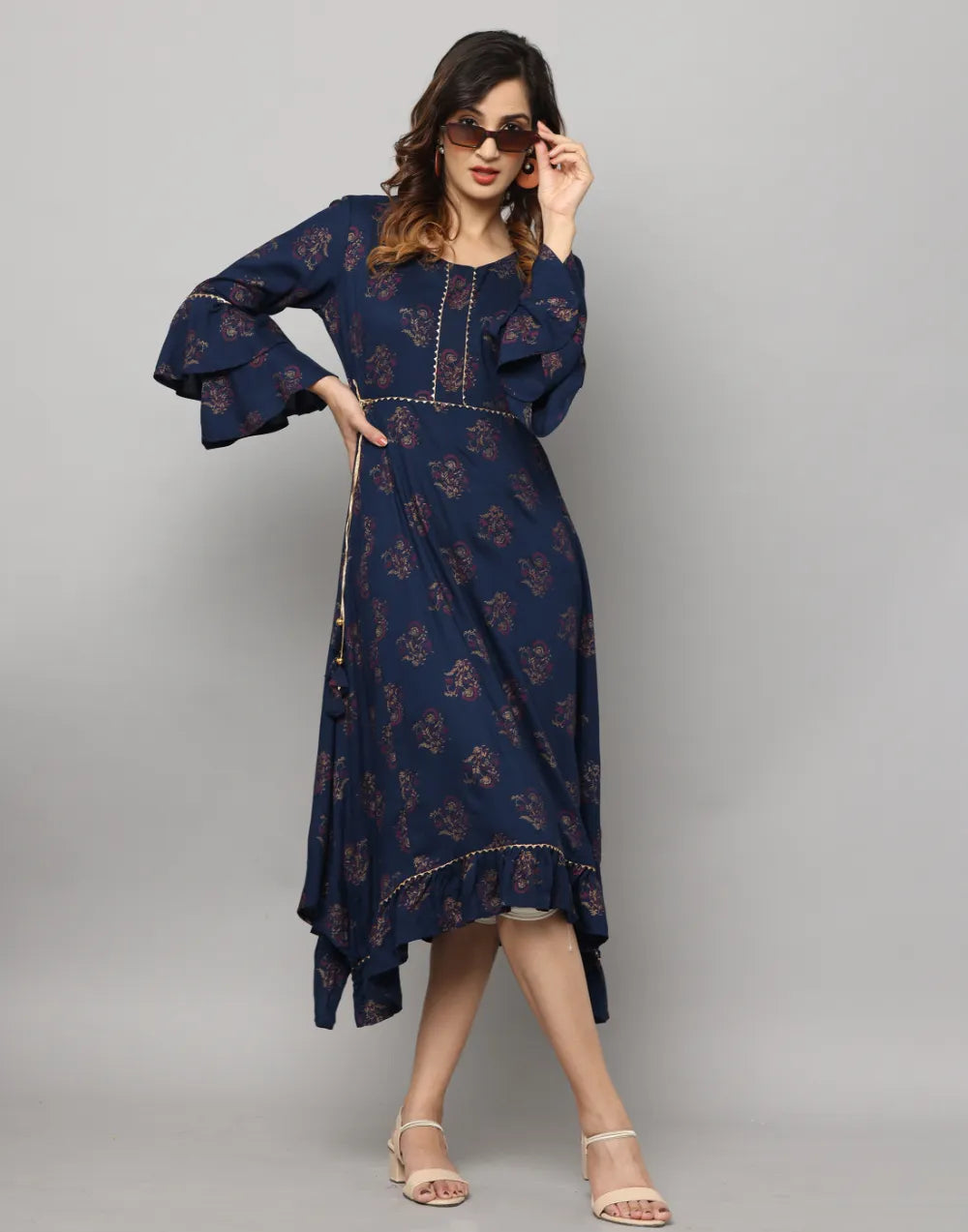 Printed No Side Cut loose Fit Double Layer Full Sleevve Kurta