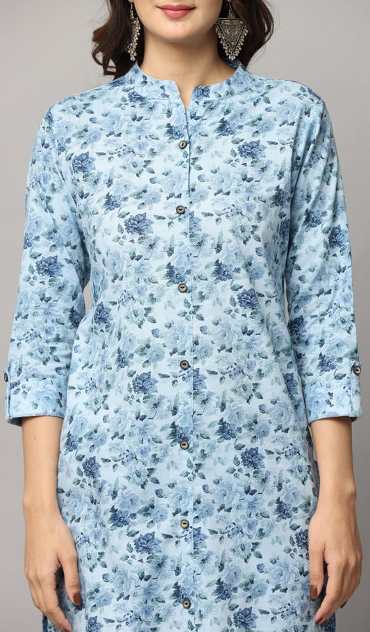 Anavarana Floral Print Slim Fit 3/4th Sleeve Kurta