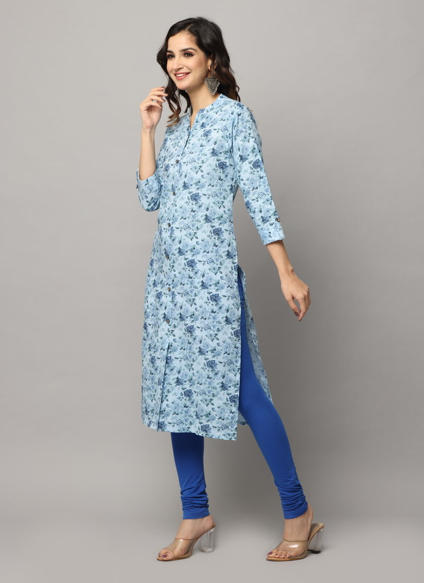 Floral Print Slim Fit 3/4th Sleeve Kurta