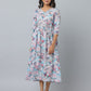 Floral Print 3/4 Sleeve Ethnic Dress