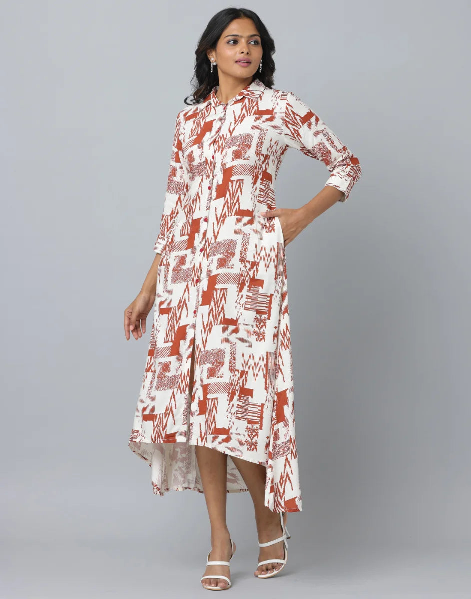 Abstract Print 3/4 Sleeve Dress