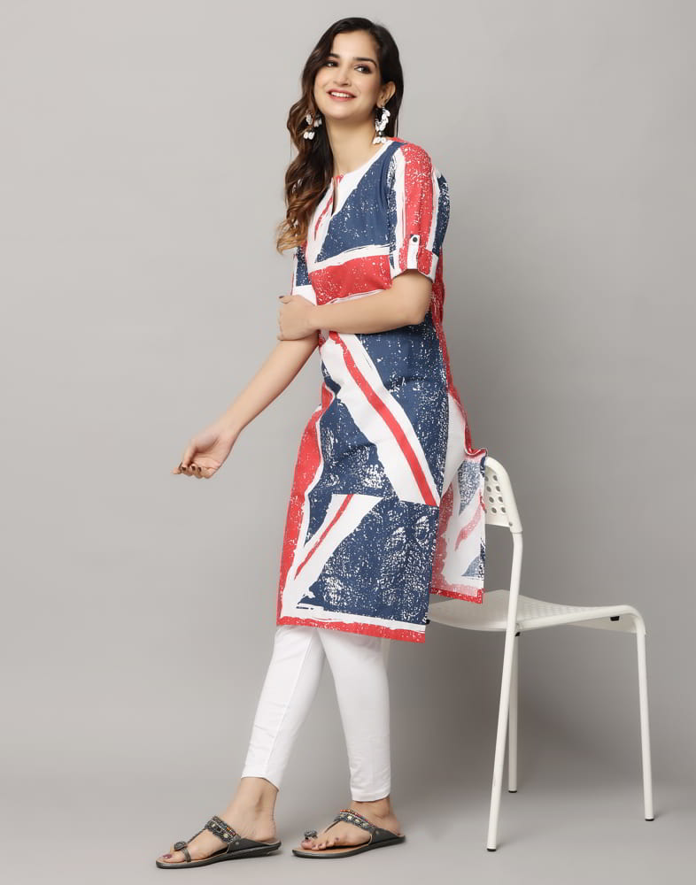 Flag Print Elbow Length Kurti