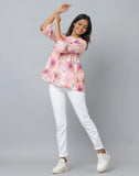 Western Round Neck Peach Floral Top