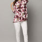 Floral Print High Neck Tie Up Top with 3/4th Sleeves