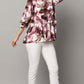 Floral Print High Neck Tie Up Top with 3/4th Sleeves