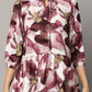 Floral Print High Neck Tie Up Top with 3/4th Sleeves