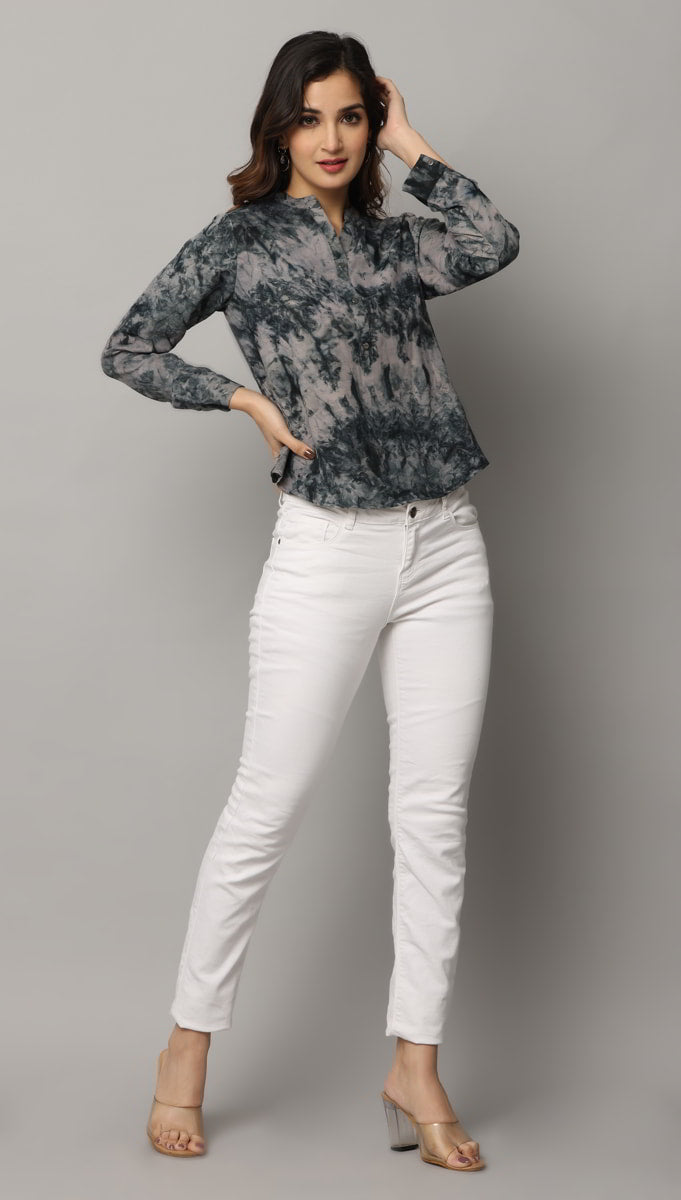 High V neck Top with Full Sleeves with  Button