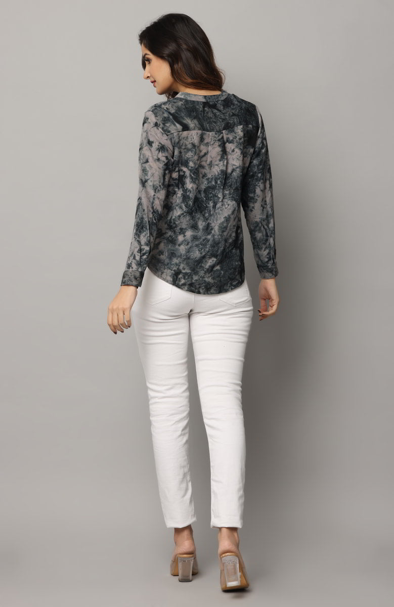 High V neck Top with Full Sleeves with  Button