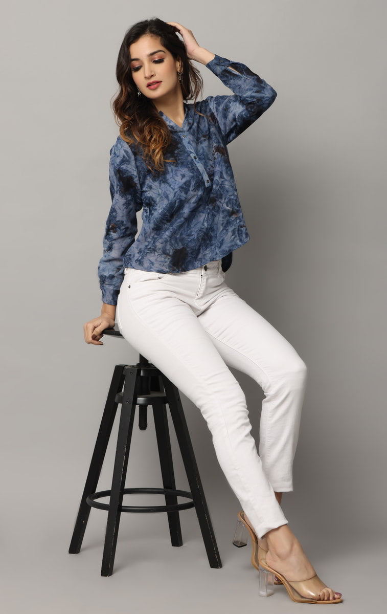 High V neck Top with Full Sleeves with  Button