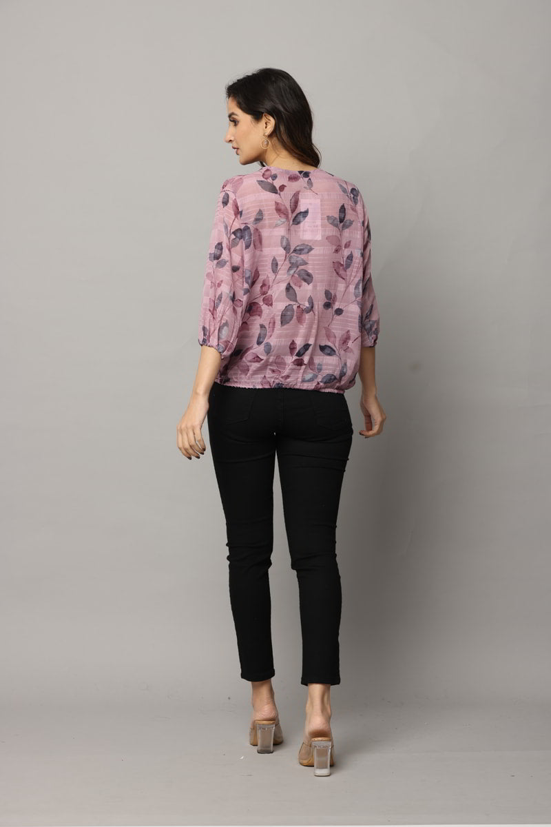 Round Neck Top With Sleeve & Bottom With Elastic