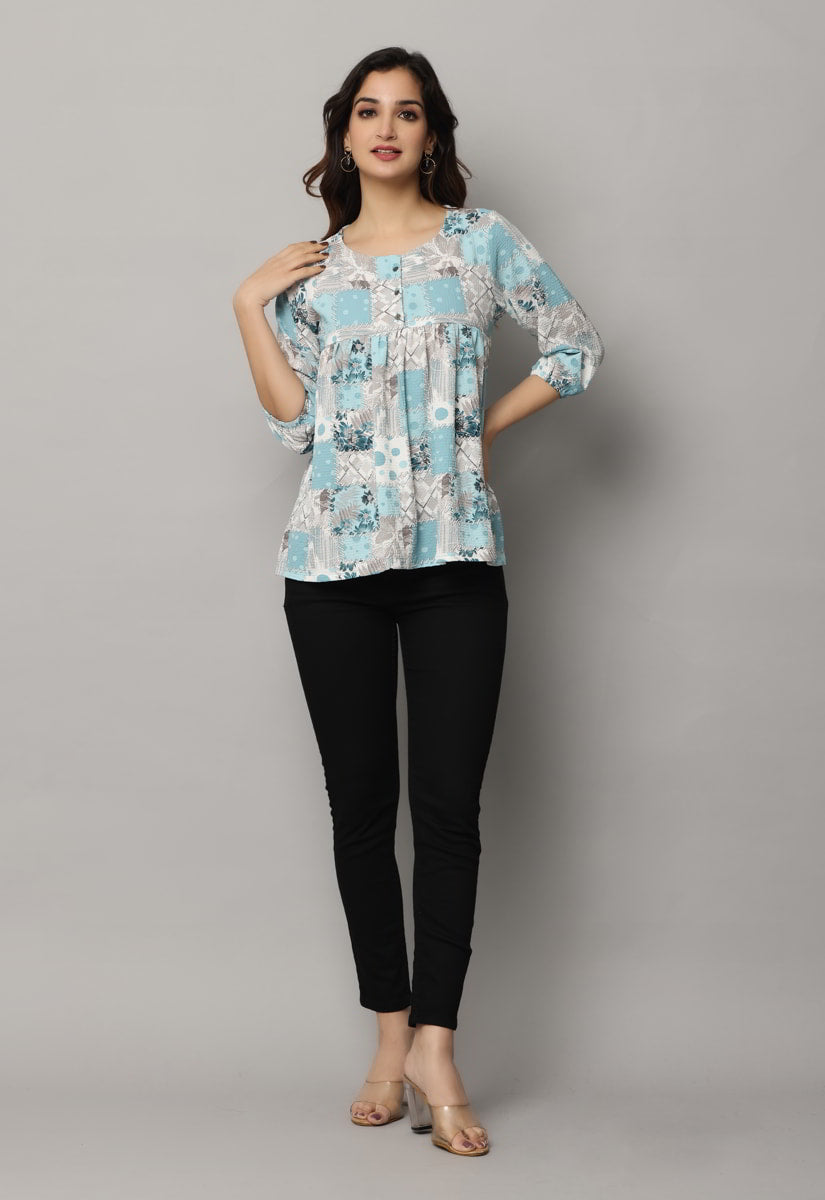 Round Neck Top With 3/4th Sleeve With Elastic