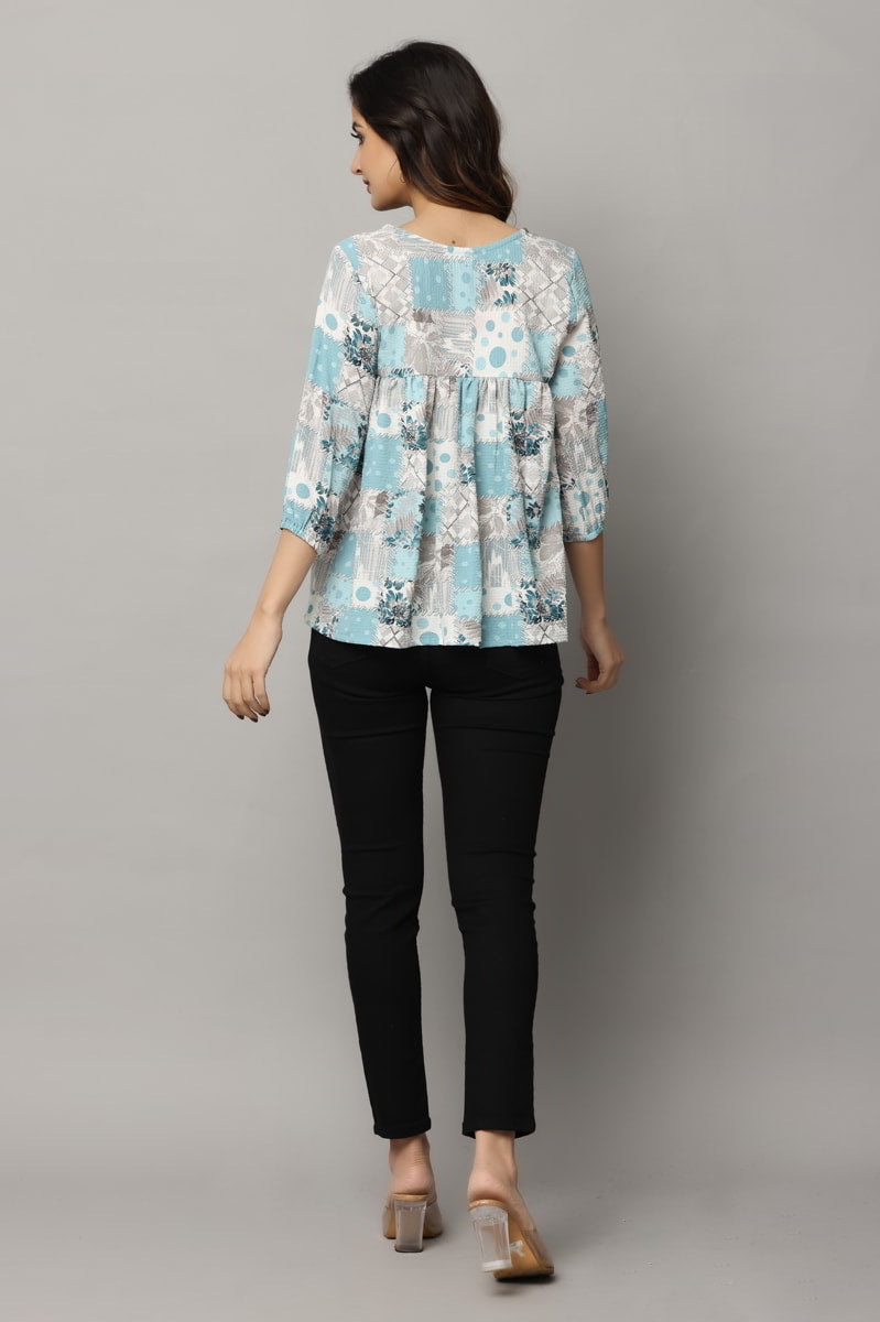 Round Neck Top With 3/4th Sleeve With Elastic