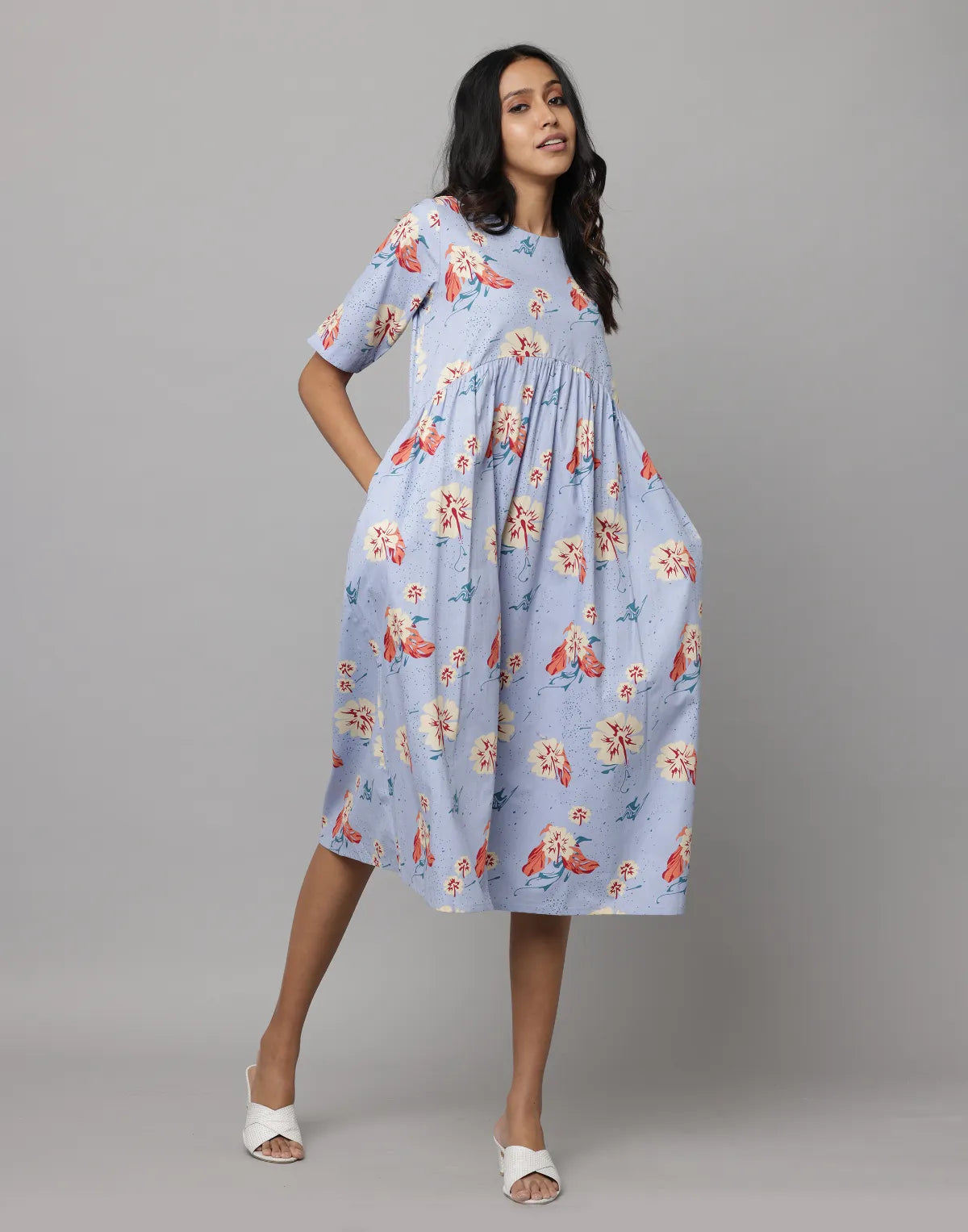 Floral Print Elbow Length Sleeve Free Fit Kurta