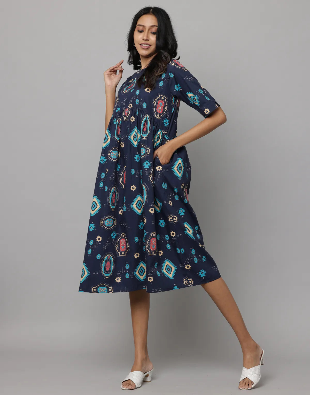 Floral Print Elbow Length Sleeve Free Fit Kurta