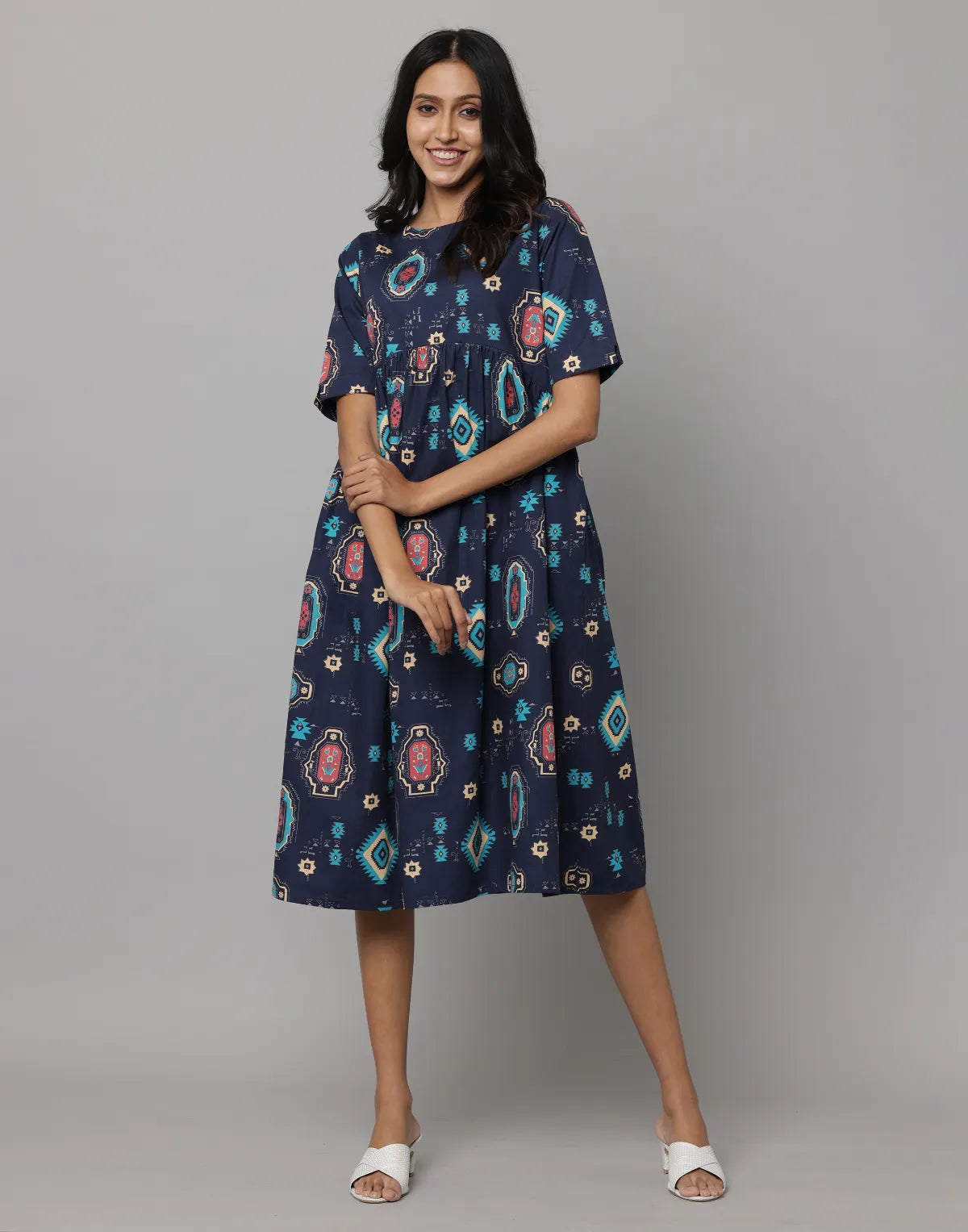 Floral Print Elbow Length Sleeve Free Fit Kurta