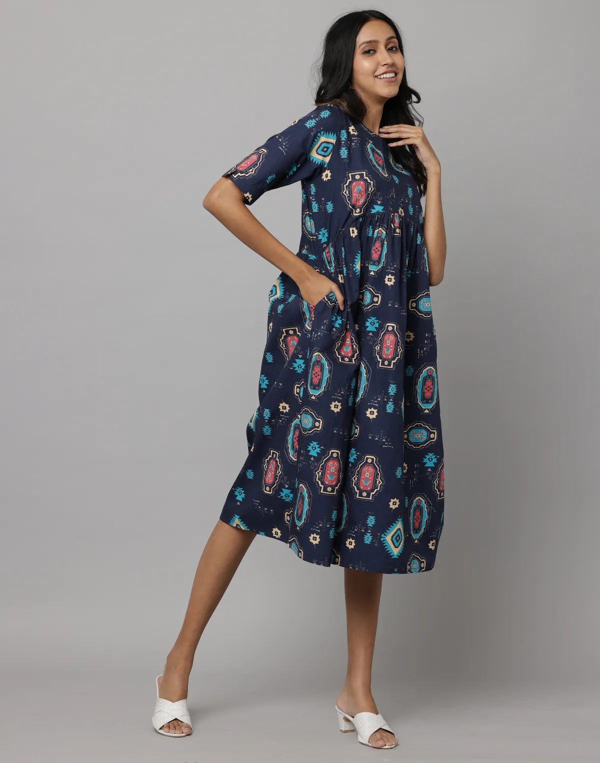 Floral Print Elbow Length Sleeve Free Fit Kurta