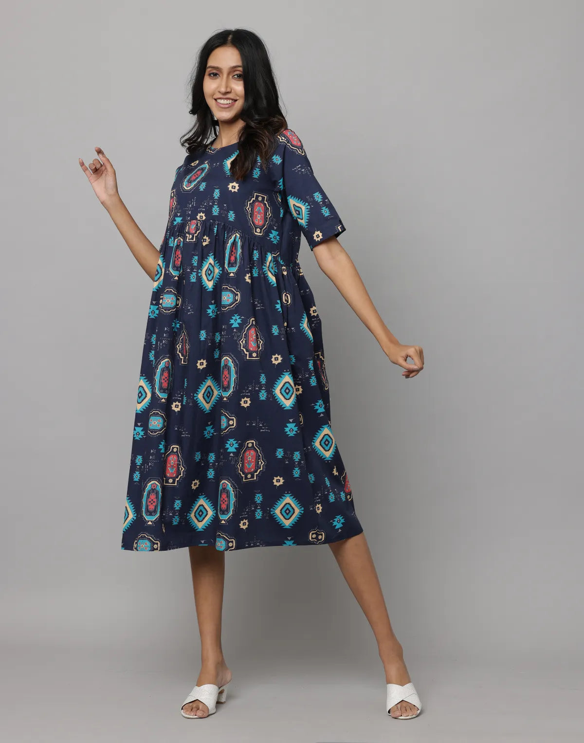 Floral Print Elbow Length Sleeve Free Fit Kurta