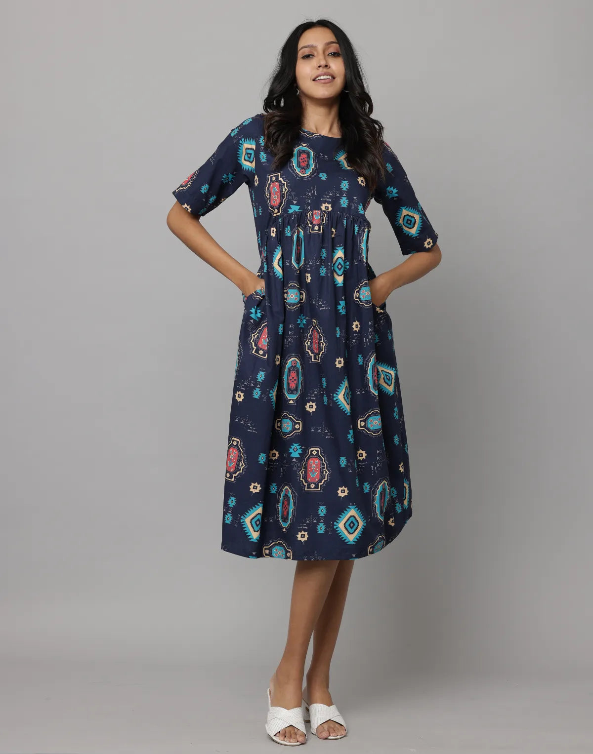 Floral Print Elbow Length Sleeve Free Fit Kurta