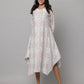 Floral Print Round Neck 3/4th Sleeves Dress