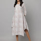 Floral Print Round Neck 3/4th Sleeves Dress