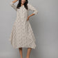 Floral Print Round Neck 3/4th Sleeves Dress