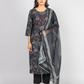 3/4th Sleeve Round Neck Front Yoke Thread & Mirror Work  Kurta, Bottom & Duppatta With Gota Lace 3pc Set