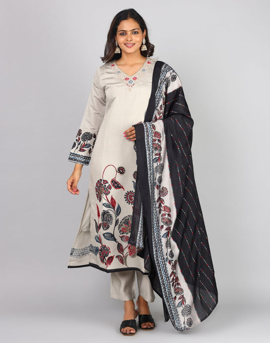 Printed 3/4th Sleeve V Neck Interlined Kurta Bottom Duppatta 3pc Set
