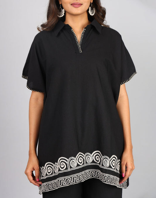 Round Neck Embroidery Box Shape Top With Embroidered Leg Panel Palazzo 2pc Set