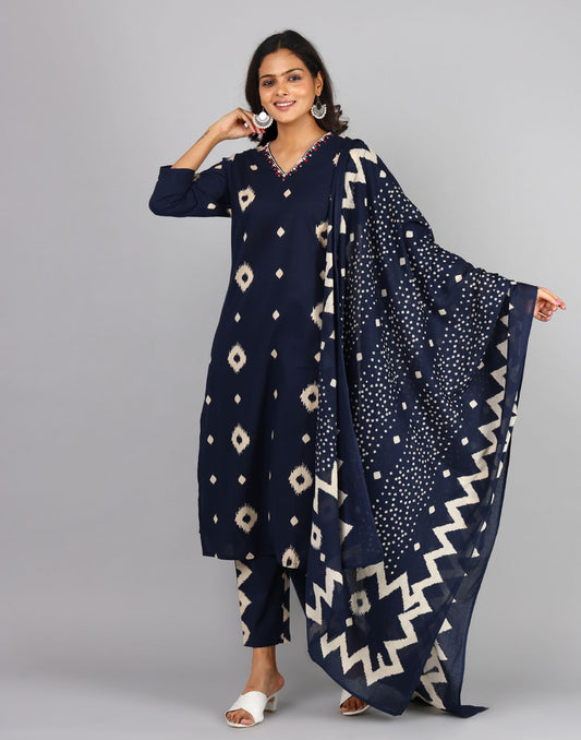 Printed Kurta, Side Pocket Bottom With Duppatta 3pc Set
