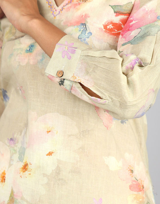 Printed 3/4th Sleeve Collar Neck Kurta With Bottom 2 pc Set