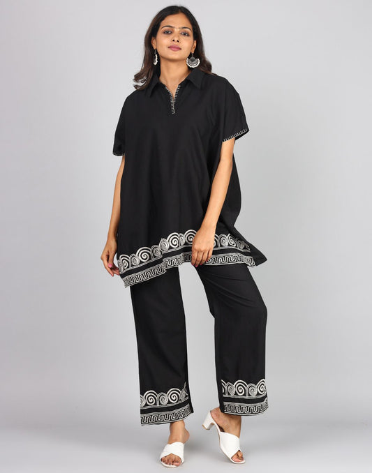 Round Neck Embroidery Box Shape Top With Embroidered Leg Panel Palazzo 2pc Set