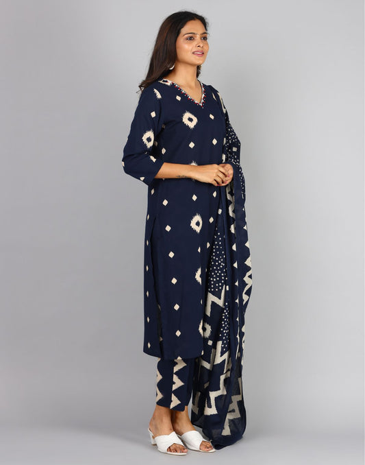 Printed Kurta, Side Pocket Bottom With Duppatta 3pc Set