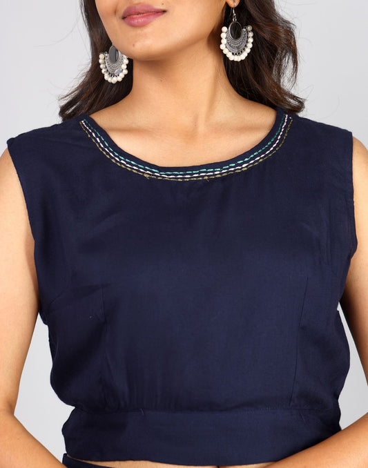 Solid & Printed Mandarin Collar Over Coat, Palazzo Witt Crop Top  3pc Set