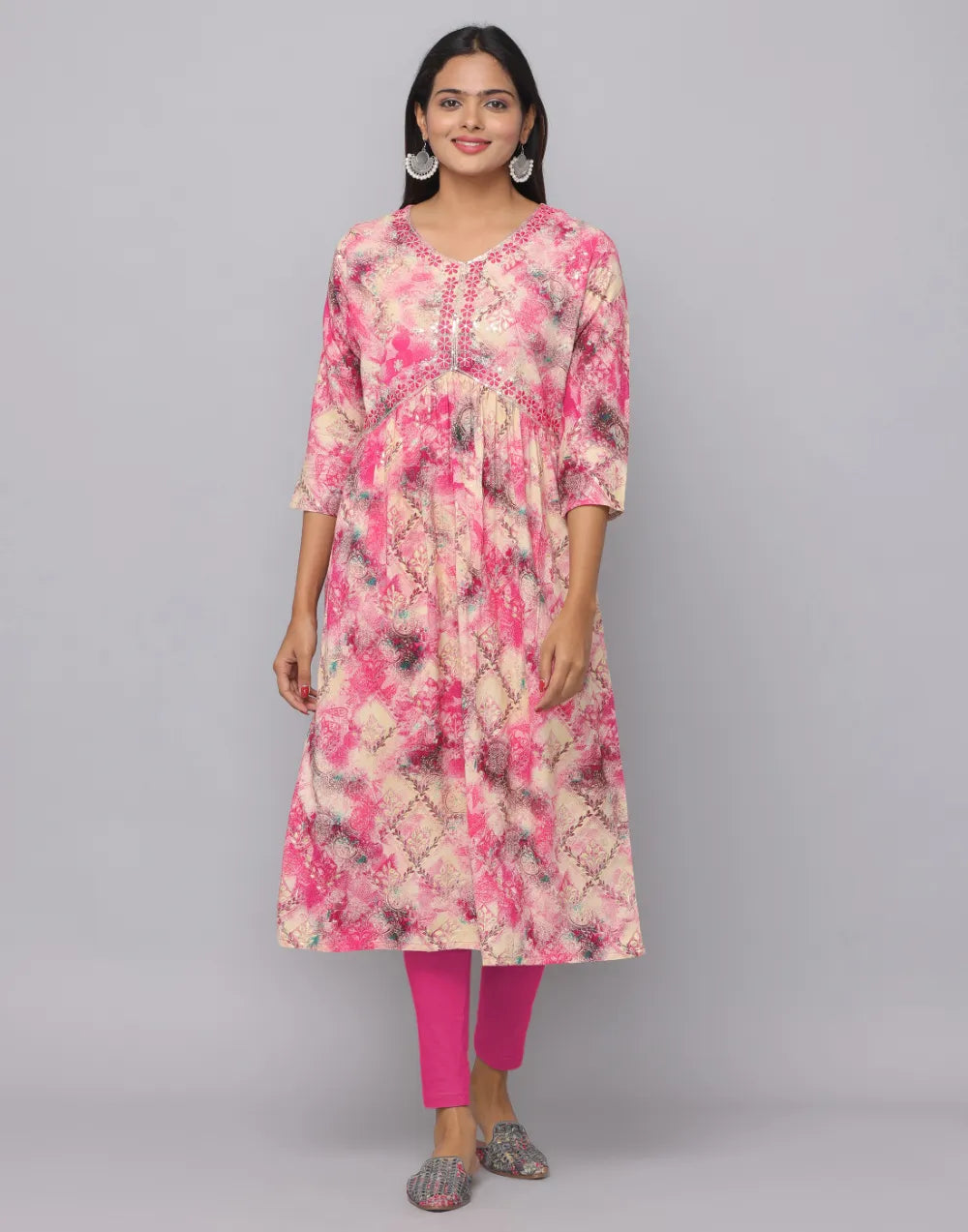 Floral Printed Kurta With 3/4 Sleeve