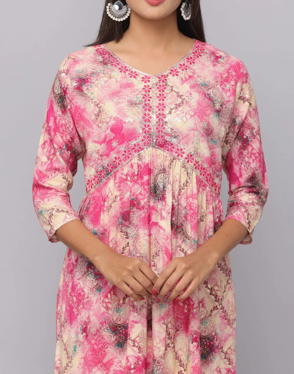 Floral Printed Kurta With 3/4 Sleeve