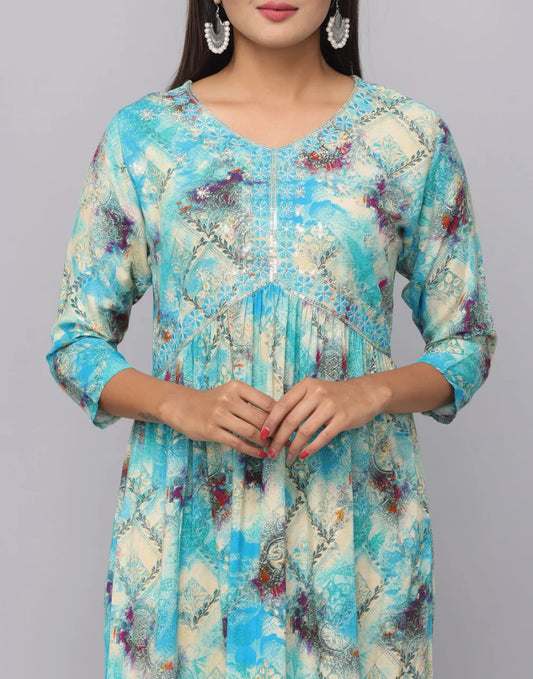 Floral Printed Kurta With 3/4 Sleeve