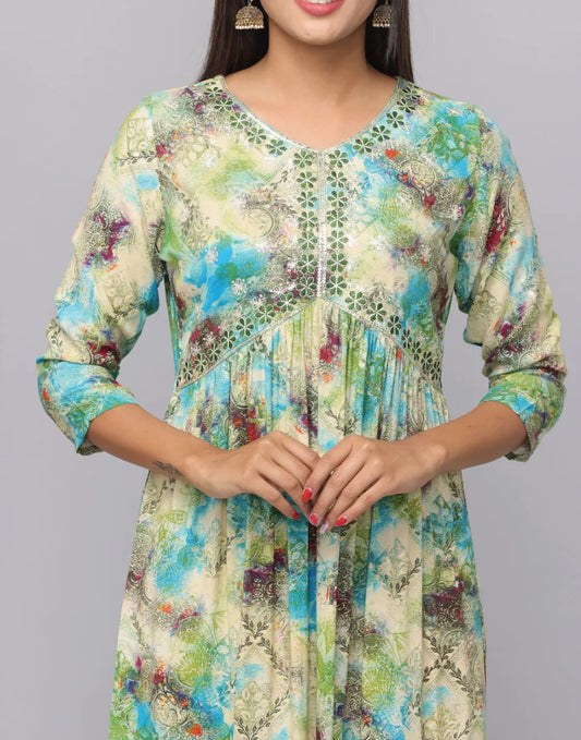 Floral Printed Kurta With 3/4 Sleeve