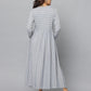 Striped Round Neck Front Open Full Sleeve Flared Dress