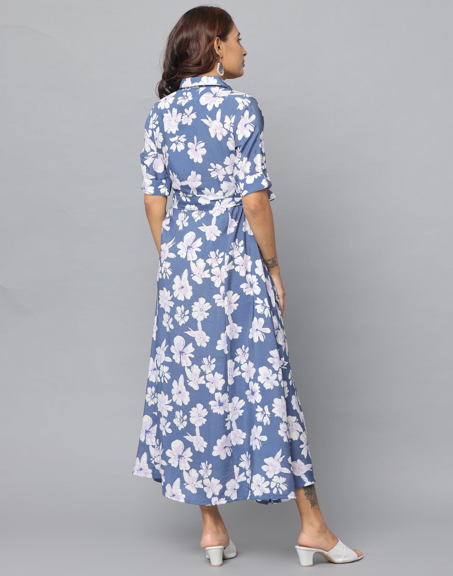 Floral Print Slim Fit Elbow Length Sleeve Dress