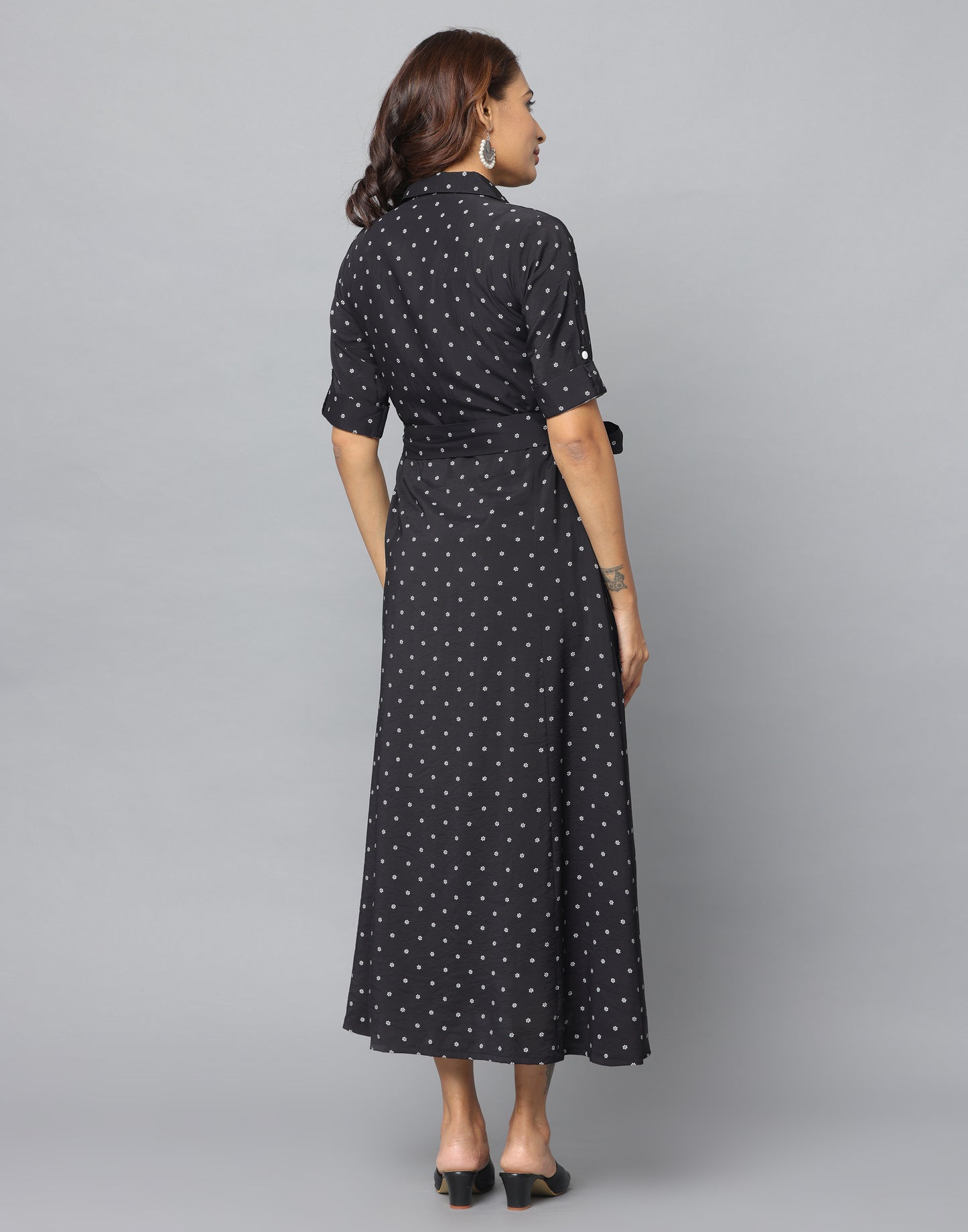 Floral Print Slim Fit Elbow Length Sleeve Dress