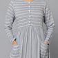 Striped Round Neck Front Open Full Sleeve Flared Dress