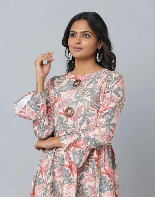 Anavarana  Floral Print Slim Fit Long Flared Sleeve Casual Dress