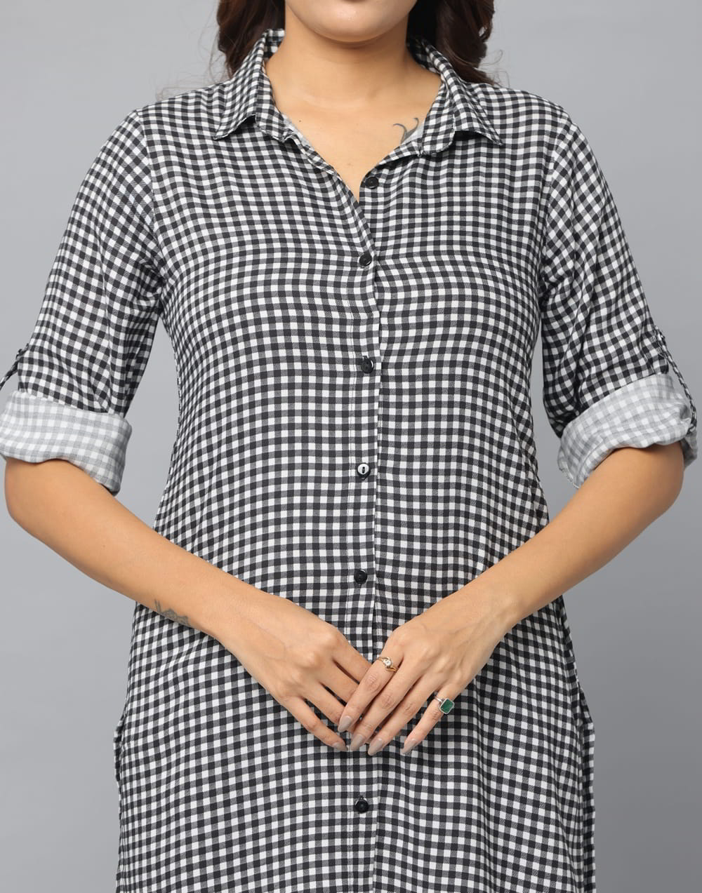 Checks Print Slim Fit 3/4th Sleeve Kurta