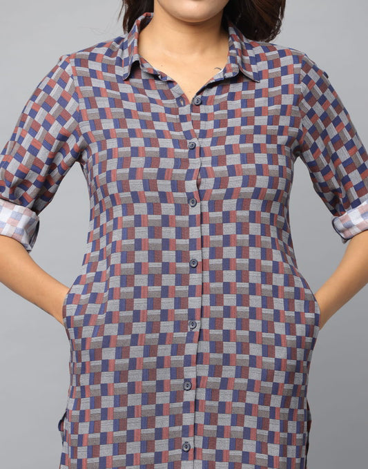 Checks Print Slim Fit 3/4th Sleeve Kurta