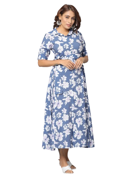 Floral Print Slim Fit Elbow Length Sleeve Dress