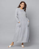 Striped Round Neck Flared Dress