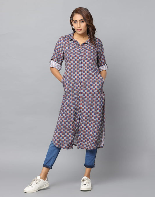 Checks Print Kurta Online