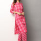 Shop Pink High Neck Kurta with Cigar Cut Bottom