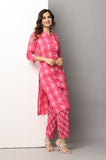 Shop Pink High Neck Kurta with Cigar Cut Bottom