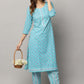 Sky Blue Round Neck Straight Cut Kurta